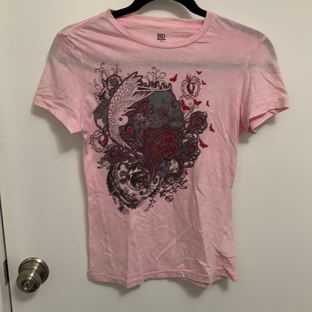 Bella Dahl Pink Short-Sleeve Graphic Crewneck Sweater Tee